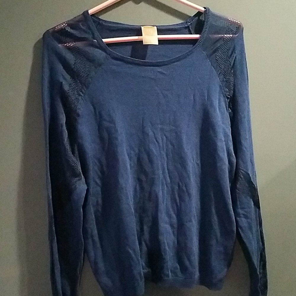 Anne Klein blue‎ lace detail pullover sweater Large